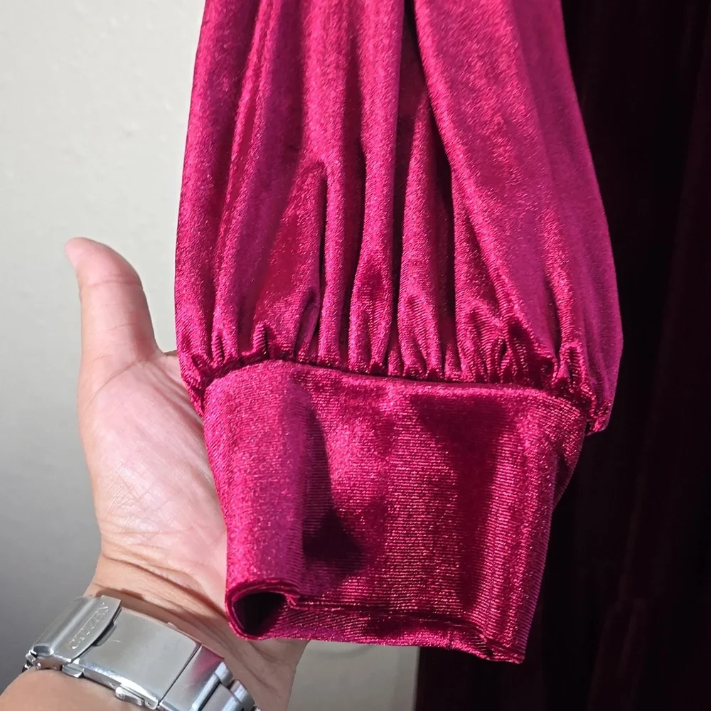Taylor Elegant Velvet Burgundy Dress - Picture 5 of 9